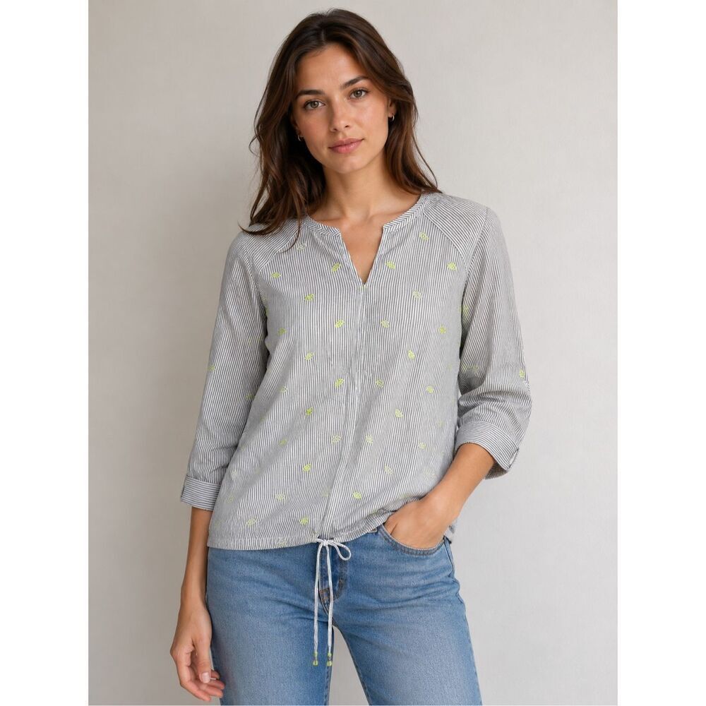 CECIL Luxury European Collection Striped Embroidered Blouse Size M Cotton